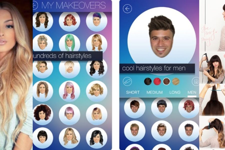 aplicații de mobil pentru păr de iPhone sau Android cu tutoriale video coafuri_simulare culori de păr_tunsori bărbați și femei