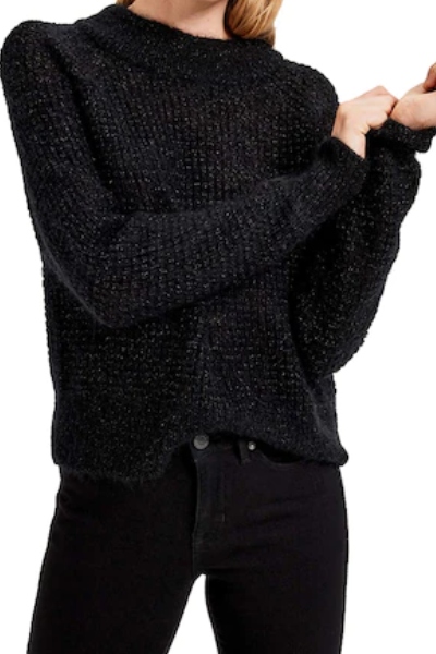 pulover tricotat cu fir metalizat negru