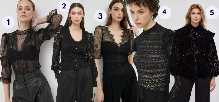 bluze negre din dantelă în stil vintage