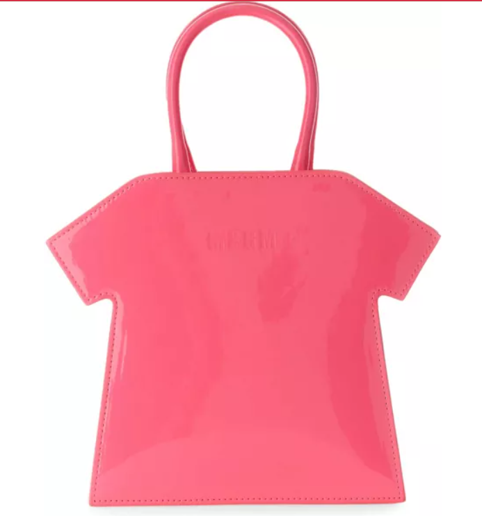 geantă roz lăcuită în formă de tricou de la MSGM